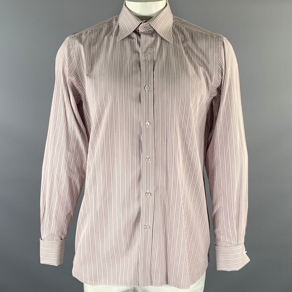TOM FORD Size XL White Purple Stripe Cotton Pointed Collar Long Sleeve Shirt